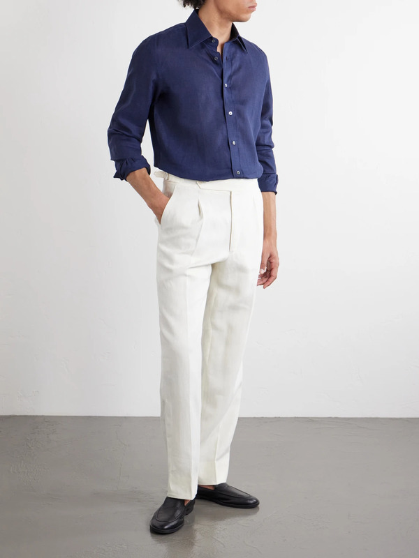  Thom Sweeney - Linen Shirt - Men - Blue - Uk/us 15 