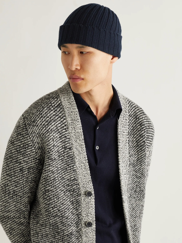  Thom Sweeney - Ribbed Cashmere Beanie - Men - Blue 