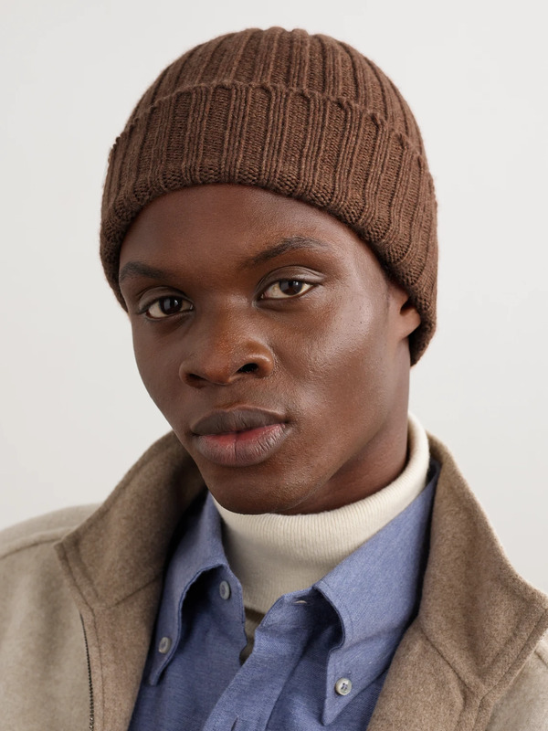  Thom Sweeney - Ribbed Cashmere Beanie - Men - Brown 