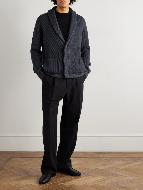  Thom Sweeney - Shawl-collar Ribbed Wool Cardigan - Men - Blue - Xs 