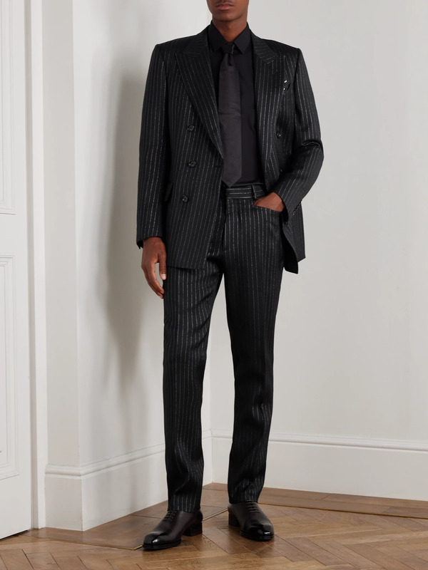  Tom Ford - Dyllan Double-breasted Striped Metallic Wool And Silk-blend Suit Jacket - Men - Black - It 48 
