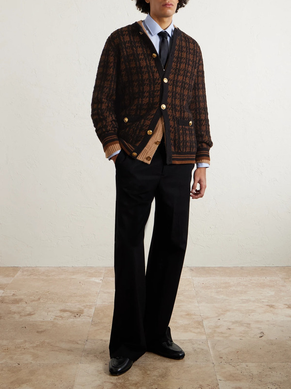  Valentino Garavani - Houndstooth Wool-blend Cardigan - Men - Brown - S 