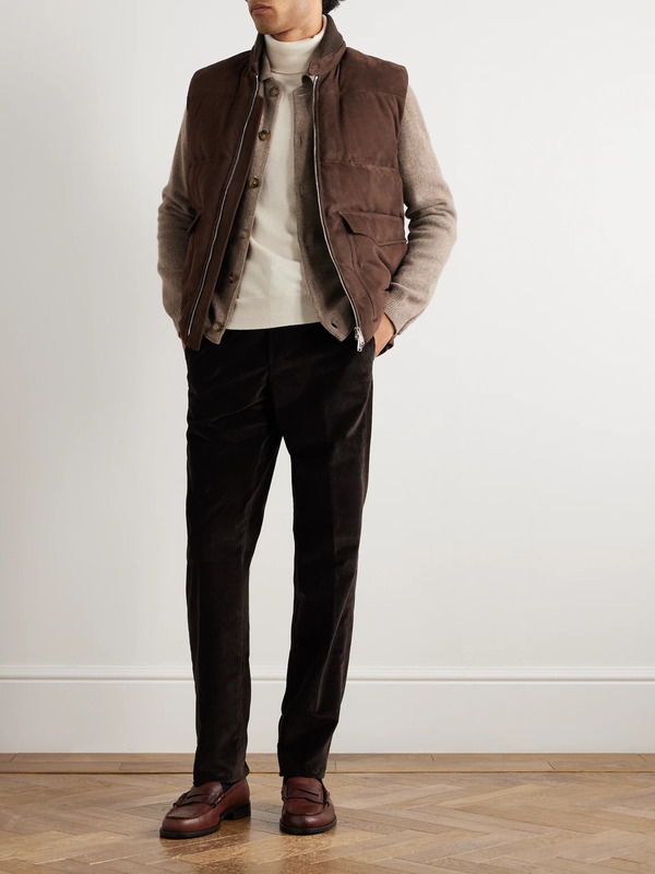  Valstar - Locke Wool-trimmed Quilted Suede Down Gilet - Men - Brown - It 46 