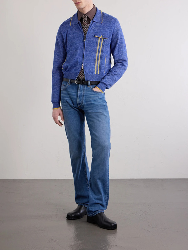  Versace - Mouliné Zip-up Cardigan - Men - Blue - It 46 