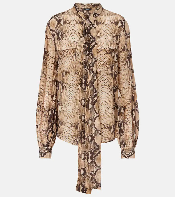 7 For All Mankind 7 For All Mankind Snake-print Tie-neck Blouse 