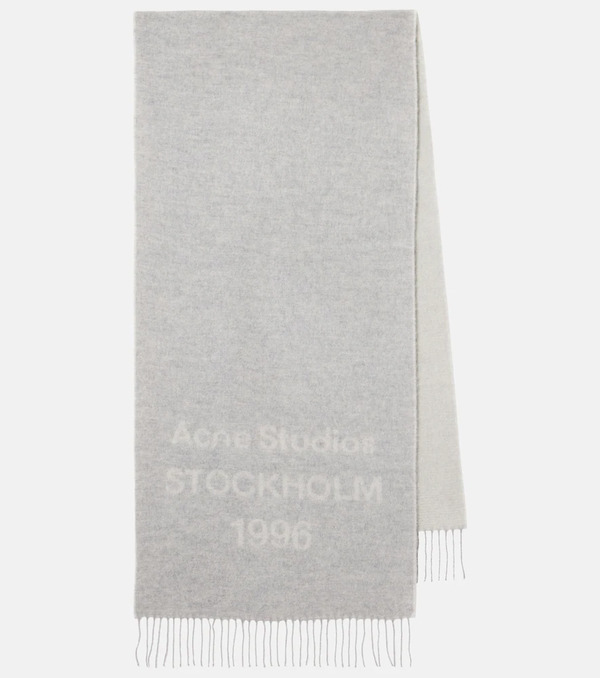  Acne Studios Acne Studios Fringed Logo Wool Jacquard Scarf 