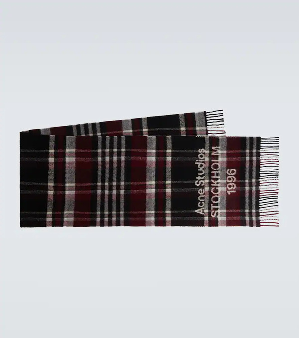  Acne Studios Acne Studios Logo Checked Fringed Wool Scarf 