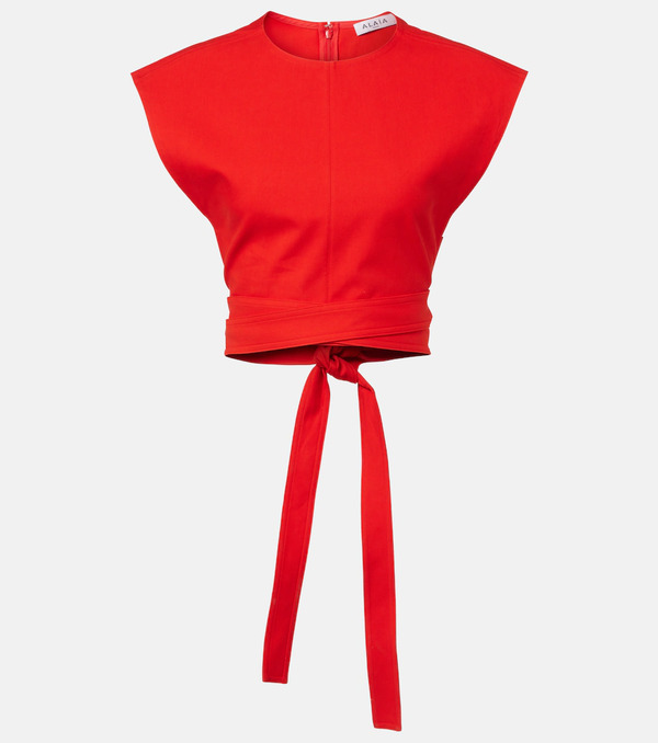  Alaia Alaã¯a Belted Cotton Gabardine Crop Top 