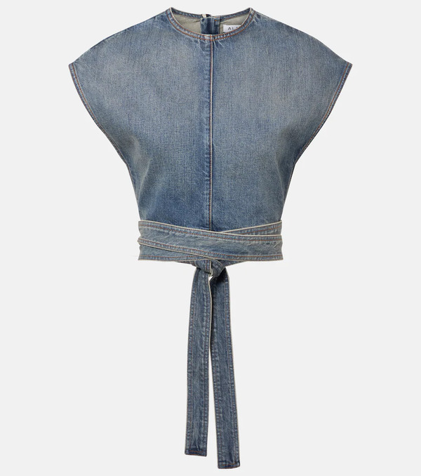  Alaia Alaã¯a Belted Denim Crop Top 