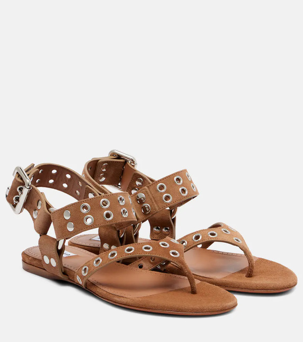  Alaia Alaã¯a Biker Studded Suede Thong Sandals 