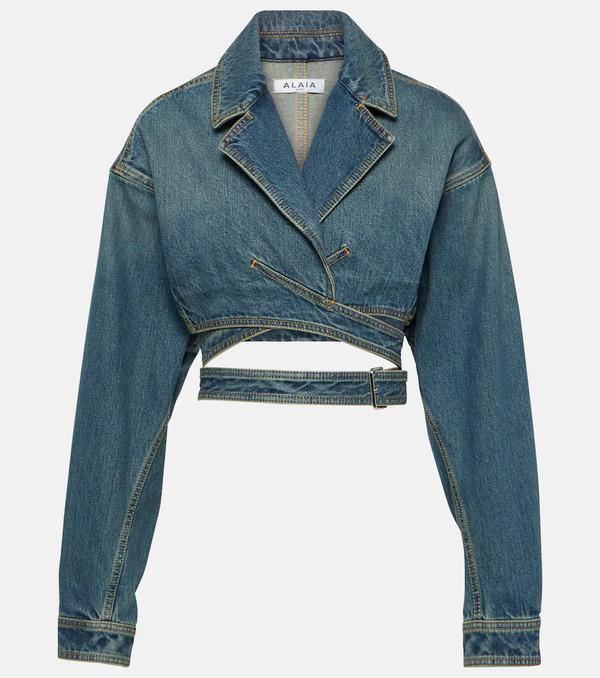  Alaia Alaã¯a Cropped Denim Wrap Jacket 
