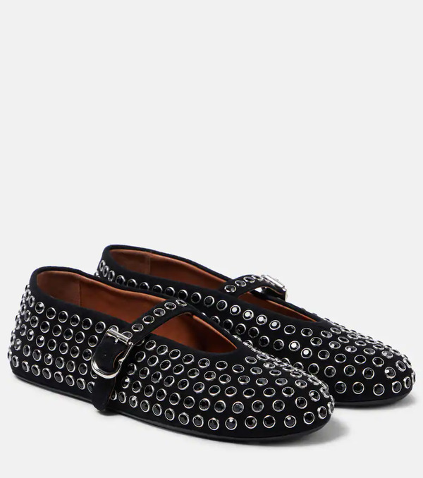  Alaia Alaã¯a Crystal-embellished Suede Ballet Flats 