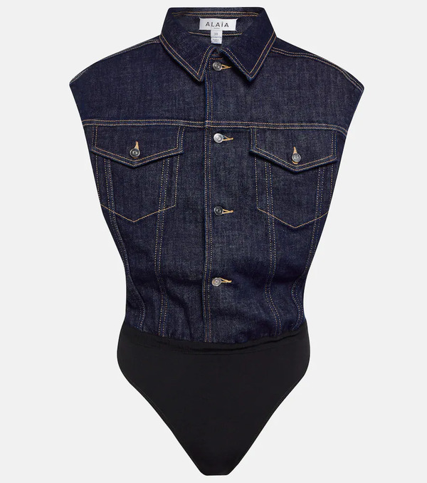  Alaia Alaã¯a Denim Cotton-blend Bodysuit 