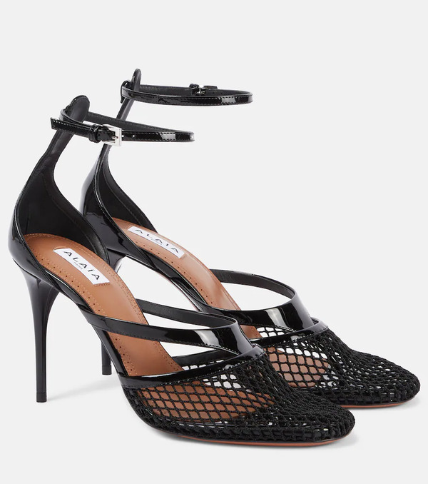  Alaia Alaã¯a Infradito 90 Fishnet Patent Leather Pumps 