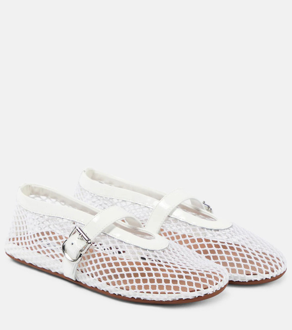  Alaia Alaã¯a Leather-trimmed Fishnet Ballet Flats 