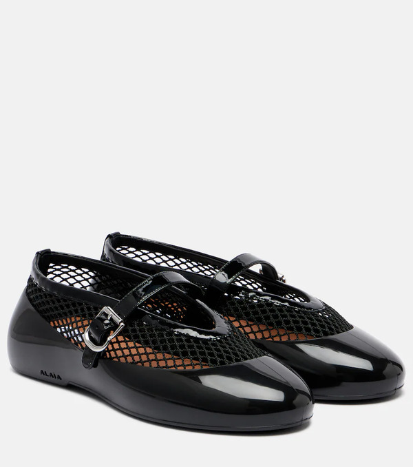  Alaia Alaã¯a Leather-trimmed Fishnet Ballet Flats 