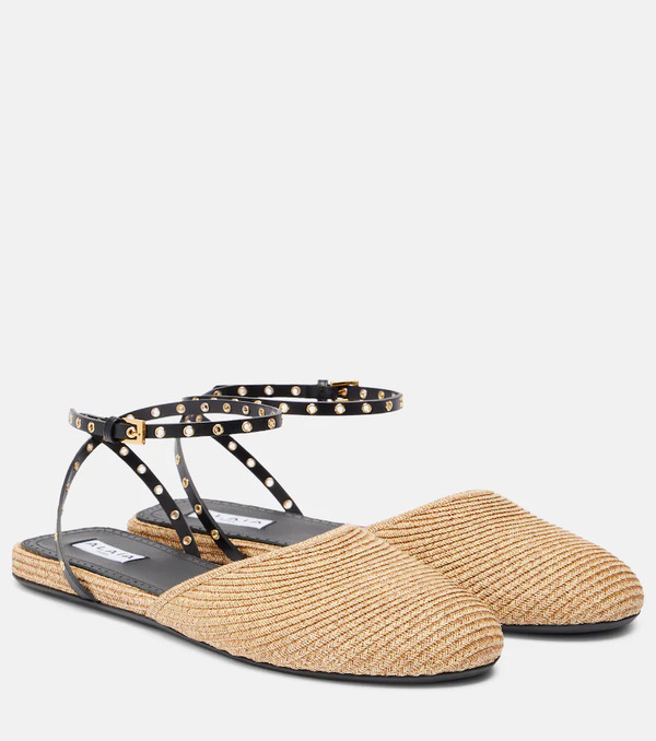  Alaia Alaã¯a Leather-trimmed Raffia Flats 
