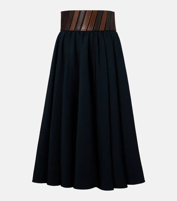  Alaia Alaã¯a Leather-trimmed Wool Midi Skirt 