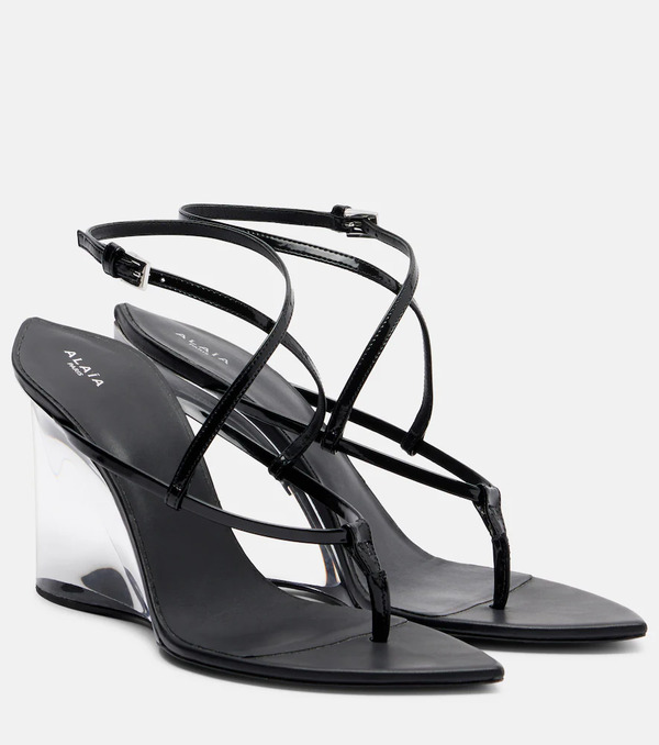  Alaia Alaã¯a Patent Leather Wedge Thong Sandals 