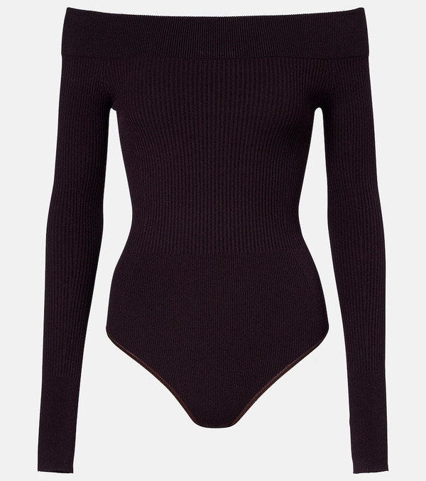  Alaia Alaã¯a Ribbed-knit Off-shoulder Bodysuit 