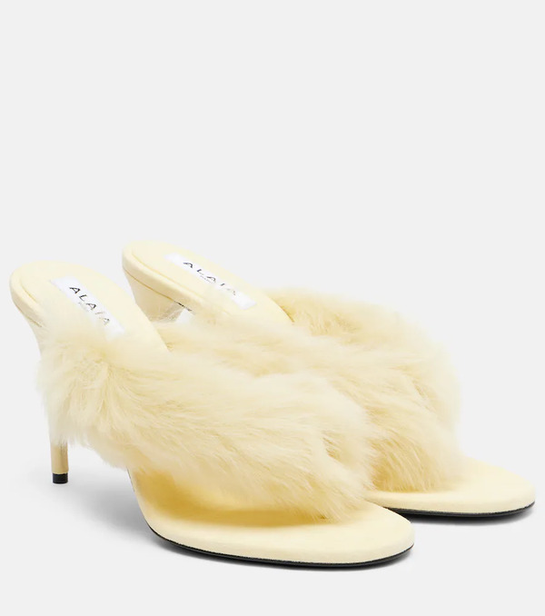  Alaia Alaã¯a Shearling And Leather Thong Sandals 
