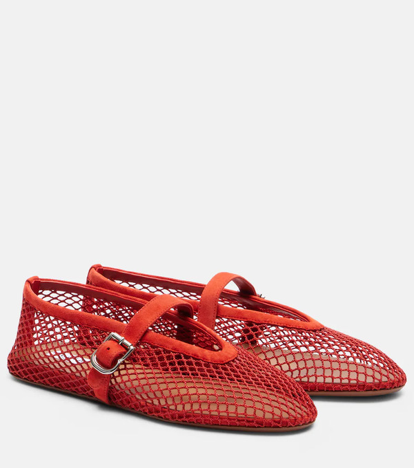  Alaia Alaã¯a Suede-trimmed Fishnet Ballet Flats 