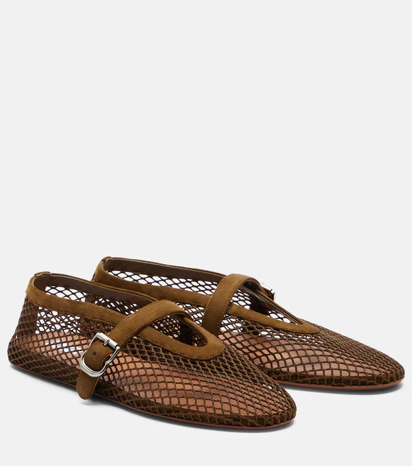  Alaia Alaã¯a Suede-trimmed Fishnet Ballet Flats 