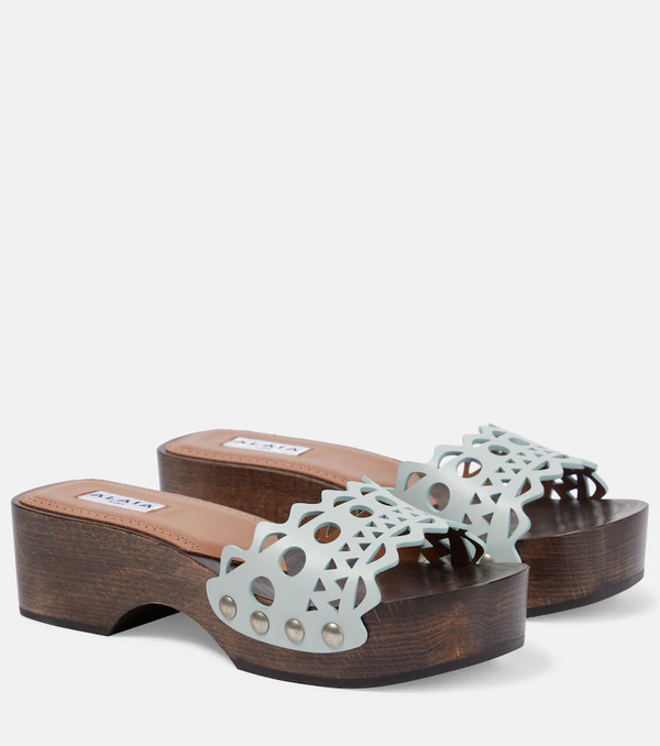  Alaia Alaã¯a Vienne Leather And Wood Slides 
