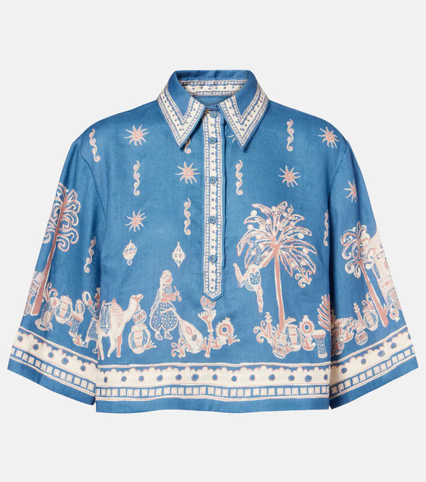  Alemais Alã©mais Acacia Printed Cropped Linen Shirt 