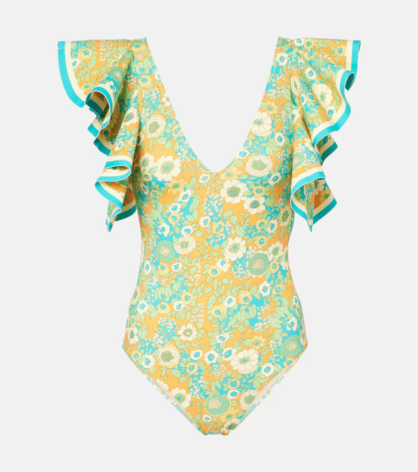  Alemais Alã©mais Cristina Ruffled Printed Swimsuit 