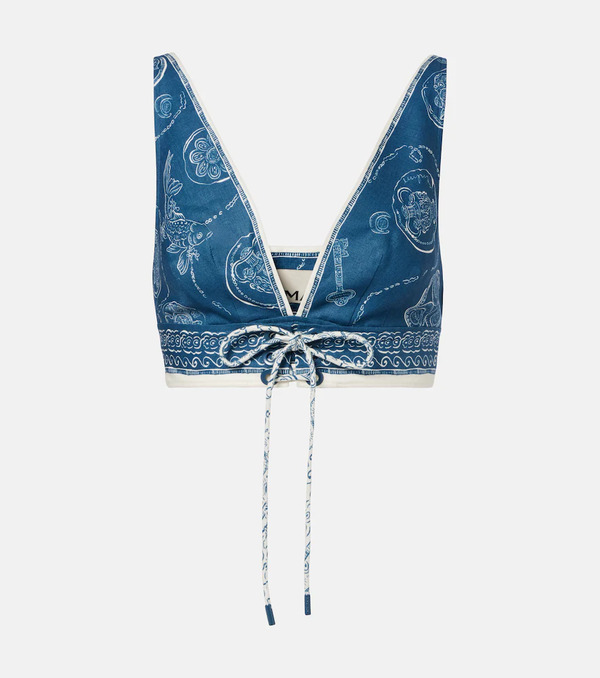  Alemais Alã©mais Lucky Printed Linen Crop Top 