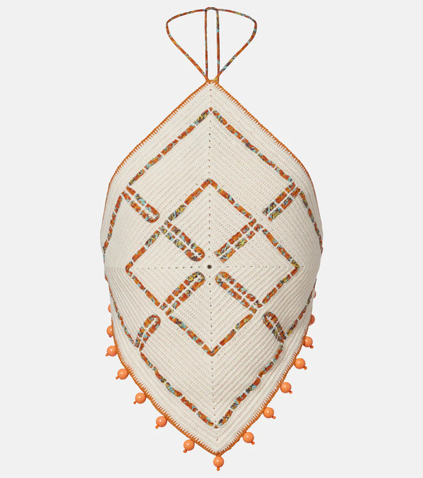  Alemais Alã©mais Marva Beaded Crochet Open-back Cotton Top 