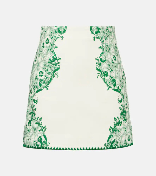  Alemais Alã©mais Olive Printed Linen And Cotton Miniskirt 