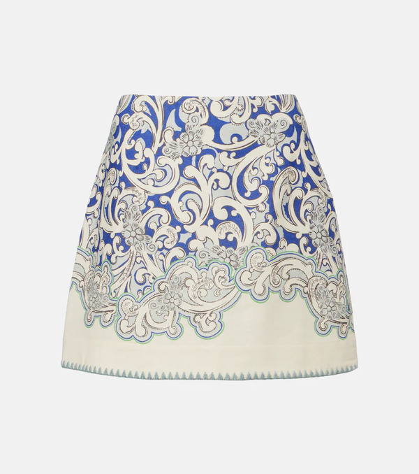  Alemais Alã©mais Printed Linen And Cotton Miniskirt 