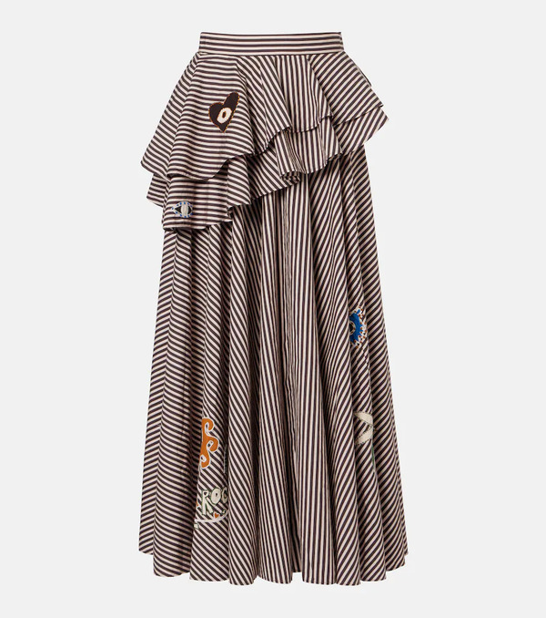  Alemais Alã©mais Sirocco Embroidered Striped Cotton Maxi Skirt 