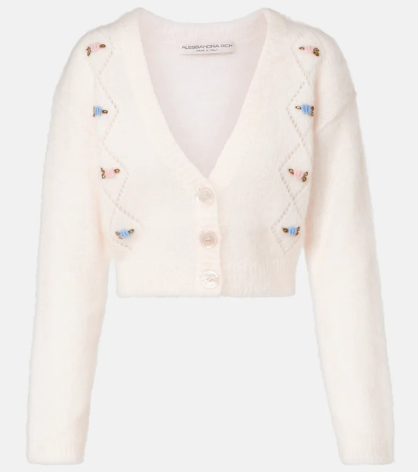  Alessandra Rich Alessandra Rich Embroidered Mohair-blend Cardigan 
