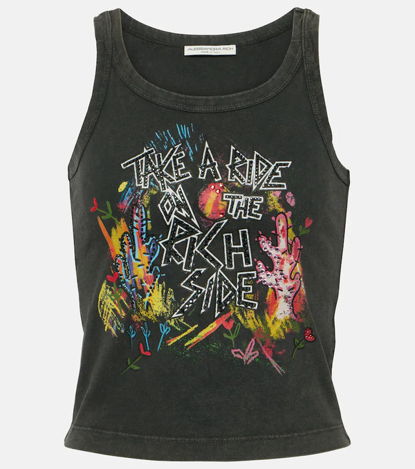  Alessandra Rich Alessandra Rich Printed Cotton Jersey Tank Top 