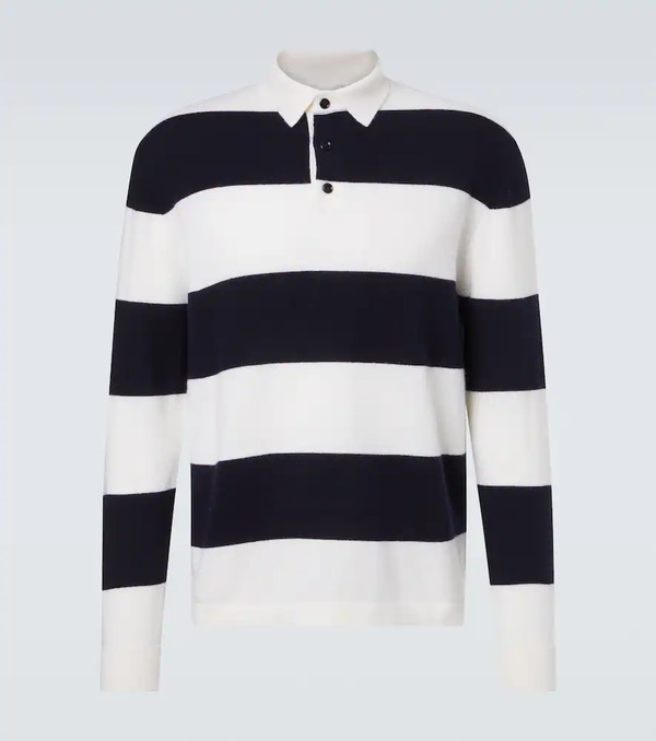  Allude Allude Striped Wool And Cashmere Polo Sweater 