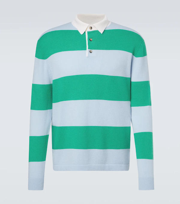  Allude Allude Striped Wool And Cashmere Polo Sweater 