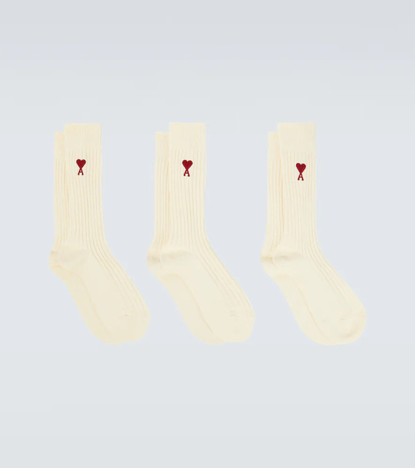  Ami Paris Ami Paris Set Of 3 Cotton-blend Socks 