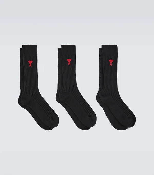  Ami Paris Ami Paris Set Of 3 Cotton-blend Socks 