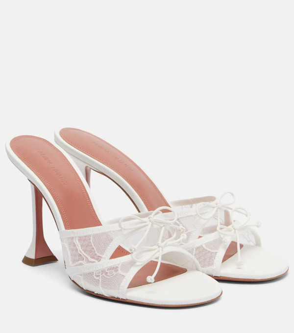  Amina Muaddi Amina Muaddi Eleonora Bow-detail Lace Mules 