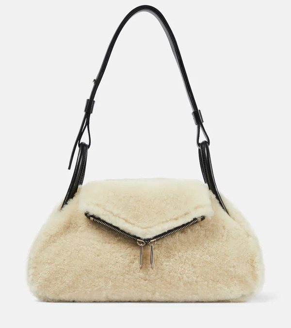  Amina Muaddi Amina Muaddi Gemini Small Shearling Shoulder Bag 
