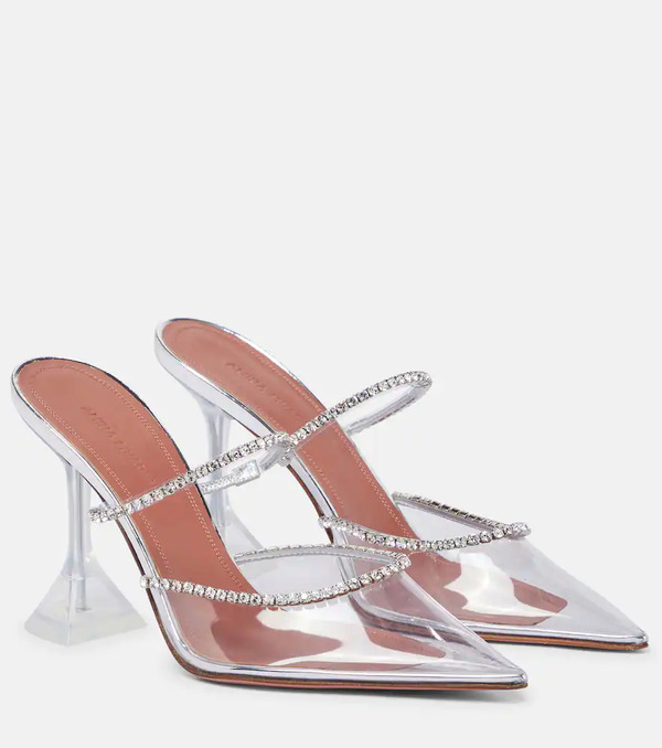  Amina Muaddi Amina Muaddi Gilda Embellished Pvc Mules 