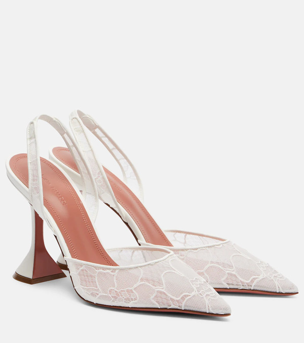  Amina Muaddi Amina Muaddi Holli Leather-trimmed Lace Slingback Pumps 