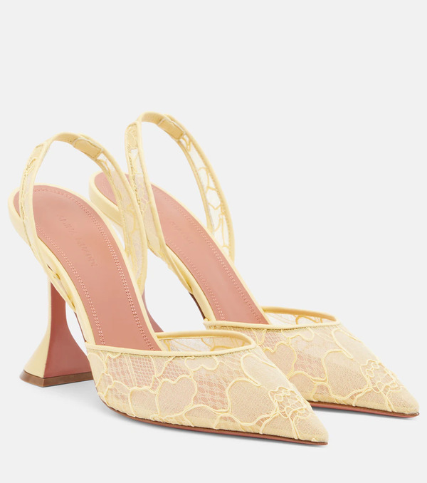  Amina Muaddi Amina Muaddi Holli Leather-trimmed Lace Slingback Pumps 