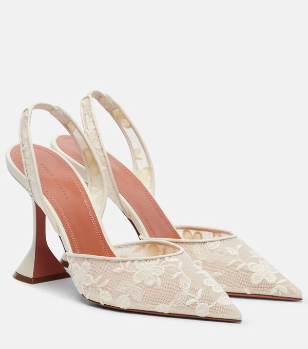  Amina Muaddi Amina Muaddi Holli Leather-trimmed Lace Slingback Pumps 