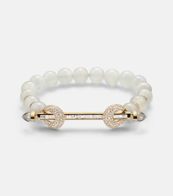  Ananya Ananya Chakra 18kt Gold And Moonstone Bangle With Diamonds And Quartz 