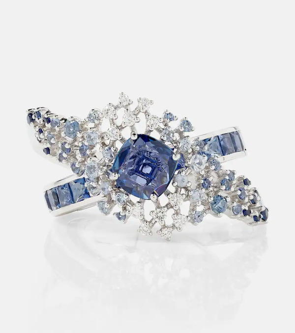  Ananya Ananya Scatter Orbit 18kt White Gold Ring With Sapphires And Diamonds 
