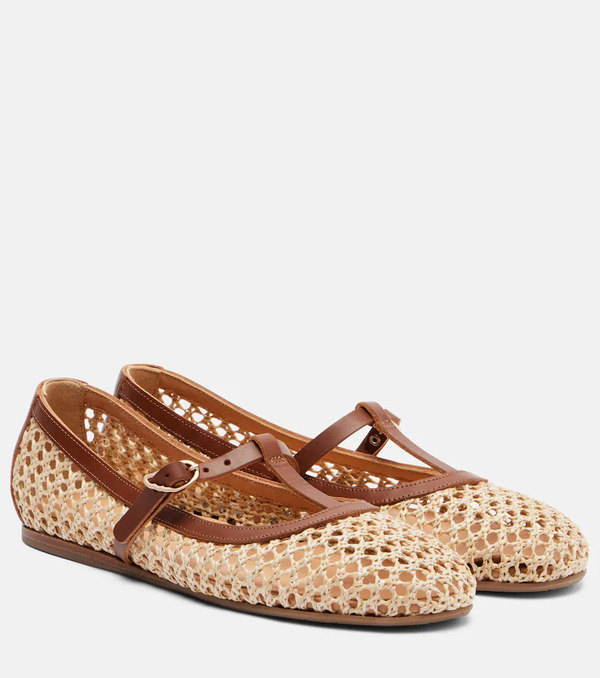  Ancient Greek Sandals Ancient Greek Sandals Aerati Leather-trimmed Raffia Mary Jane Flats 